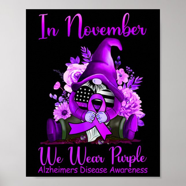 Poster Em novembro Vestimos Gnomo Roxo Pumpkin Alzheimer (Frente)