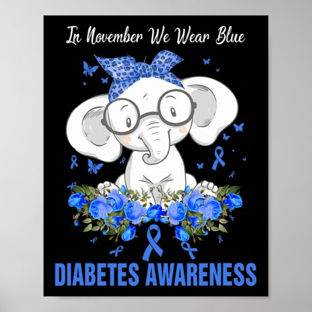 Poster Em novembro Vestimos o Awarene do Diabetes Elefant (Frente)