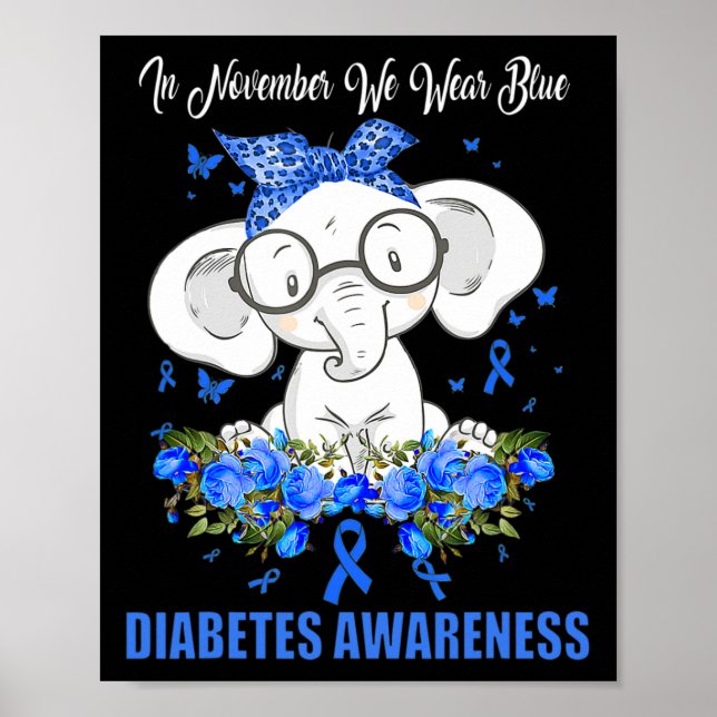 Poster Em novembro Vestimos o Awarene do Diabetes Elefant (Frente)
