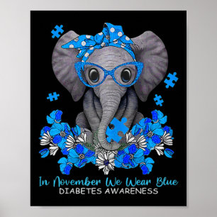 Poster Em novembro Vestimos o Awarene do Diabetes Elefant