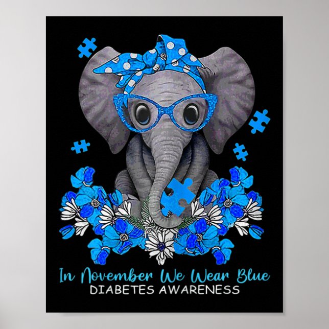 Poster Em novembro Vestimos o Awarene do Diabetes Elefant (Frente)