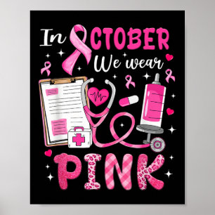 Poster Em Outubro Usamos Rosa Conscientização do Câncer d