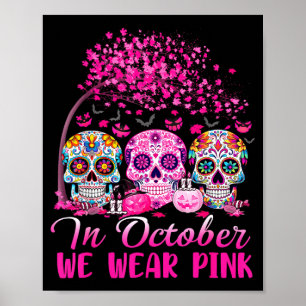 Poster Em outubro use crânio de açúcar rosa halloween sei