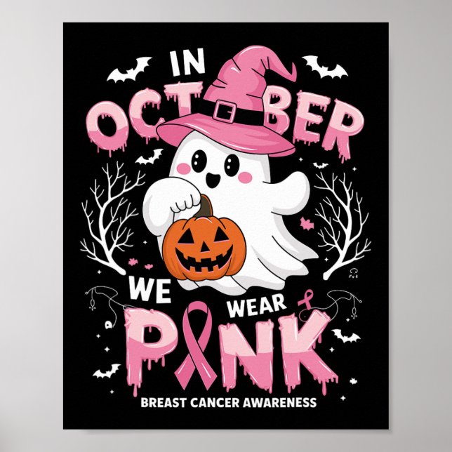 Poster Em outubro Vestimos Camisa Rosa Ghost Cancer (Frente)