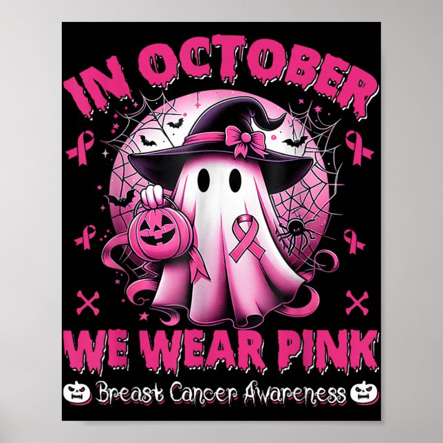Poster Em outubro Vestimos Camisa Rosa Ghost Cancer (Frente)
