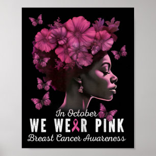 Poster Em outubro, Vestimos Cancer de mama preto-rosa