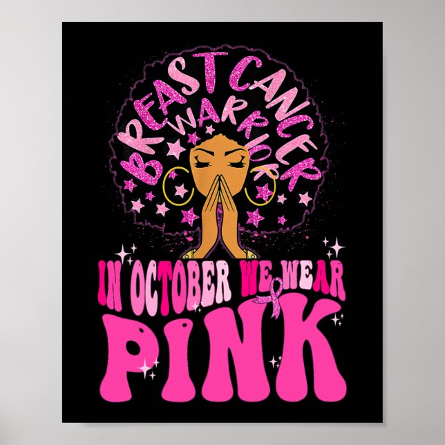 Poster Em outubro, Vestimos Cancer de mama preto-rosa (Frente)