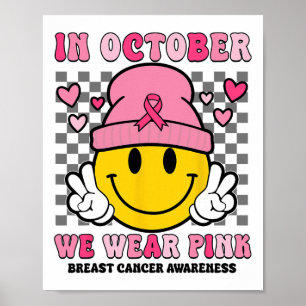 Poster Em outubro Vestimos Fita Rosa Ghost Halloween Bre