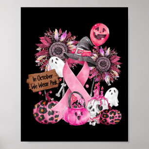 Poster Em outubro Vestimos Fita Rosa Ghost Halloween Bre
