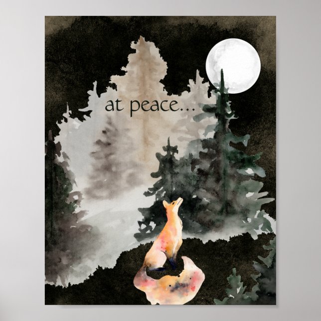 Poster em paz ~ Fox e Full Moon Woodland (Frente)