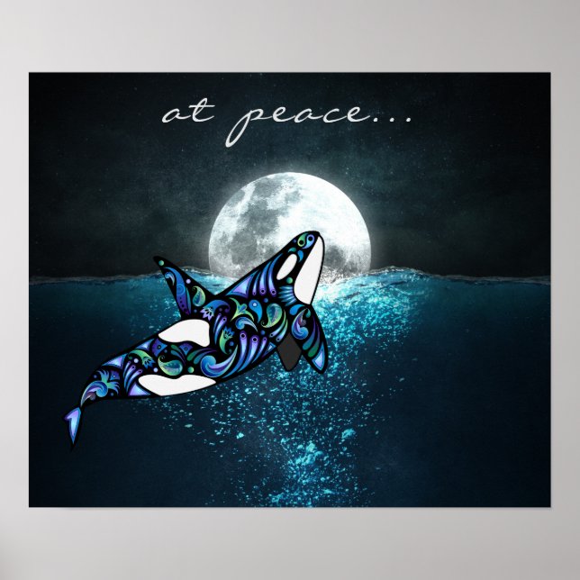 Pôster Em paz ~ Lua Cheia Psicodélica Trippy Orca Whale (Frente)
