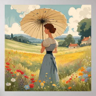 Poster Em pé num campo de flores silvestres de verão Impr