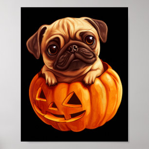 Poster Em Pumpkin Halloween Pugkin Cute Pug Halloween