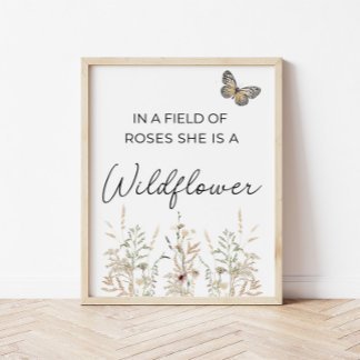 Poster Em um campo de rosas Boho Wildflower Girl Nursery