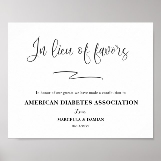 Poster Em vez de favores, sinalize com Placa de Mesa com  (Frente)