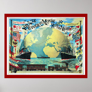 Poster Em volta da viagem do mundo, viagens vintage 1890