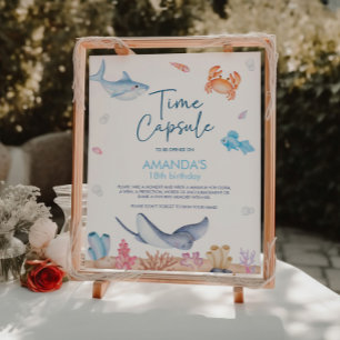 Poster Embaixo do Sinal de Cápsula de Aniversário do Mar