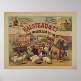 Pôster Embalagens para carne de animais de vintagem