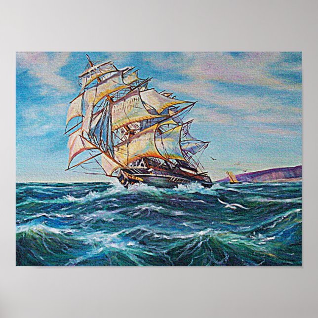 Poster Embarcação de vela em águas do mar tostadas Pequen (Frente)