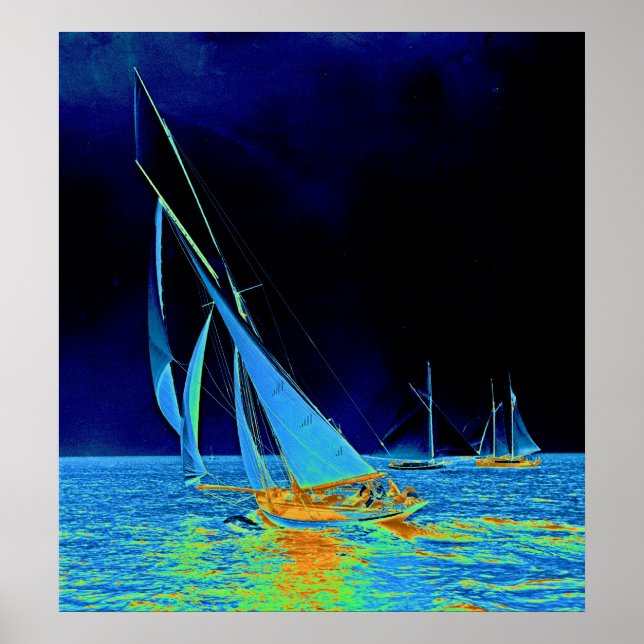 Poster Embarcação de vela Papoose 1887 Colorida (Frente)