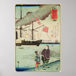 Poster Embarcação naval americana em um porto japonês