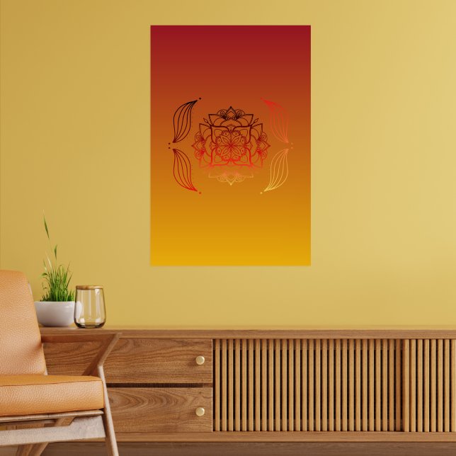 Poster Embers etéreos - Design Floral Vermelho e Laranja (Sala de Estar 2)