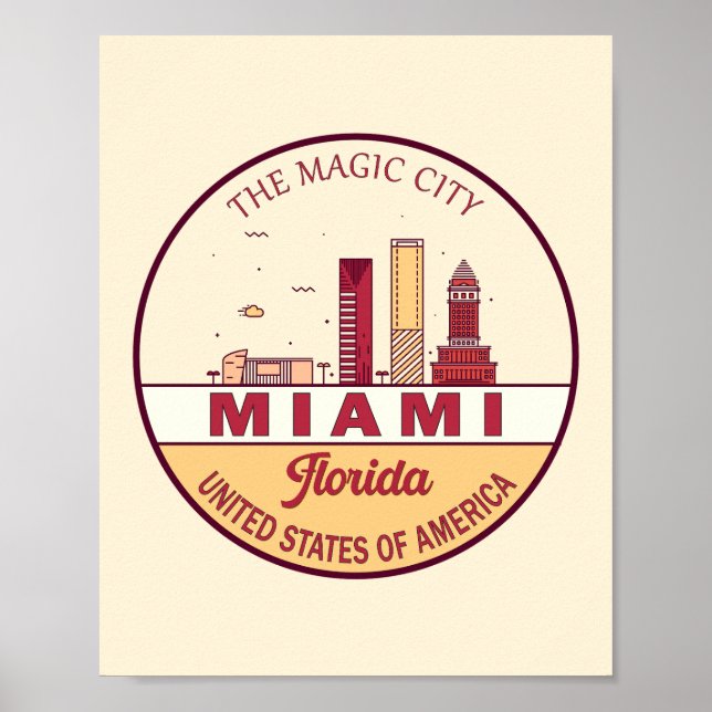 Poster Emblem Skyline Cidade de Miami Florida (Frente)