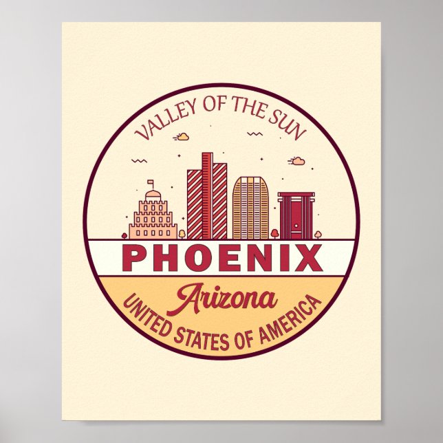 Poster Emblem Skyline da Cidade de Phoenix Arizona (Frente)