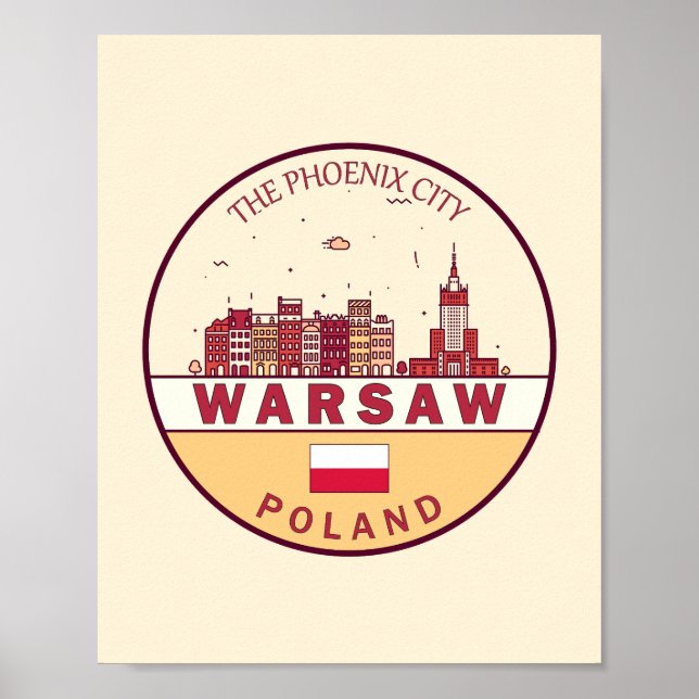 Poster Emblem Skyline da Cidade de Varsóvia (Frente)
