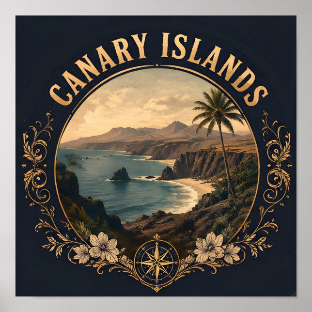 Poster Emblema Cênico de Viagem Costeira das Ilhas Canári (Frente)