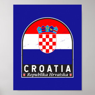 Poster Emblema com bandeira croata - Vintagem em relevo