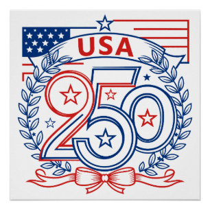 Pôster Emblema Comemorativo Patriótico USA 250