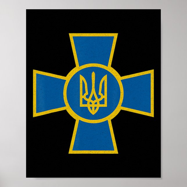 Poster Emblema das Forças Armadas da Ucrânia Tryzub da UA (Frente)