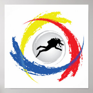 Pôster Emblema Tricolor do mergulho autónomo