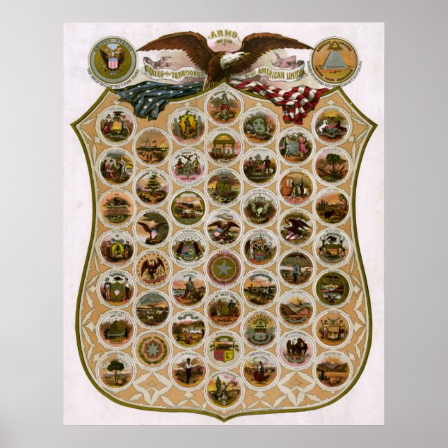 Pôster Emblemas dos Estados Unidos 1876 (Frente)
