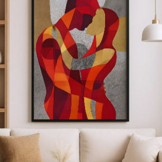 Poster Embrace Me – Abstract Lovers Art in Red & Gold