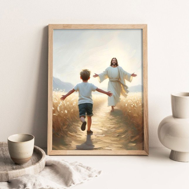 Poster Embracing Faith, Christian Art, Jesus and Boy, Jes (Criador carregado)