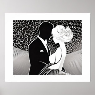 Poster Embraço de Casal Elegante, Preto e Branco
