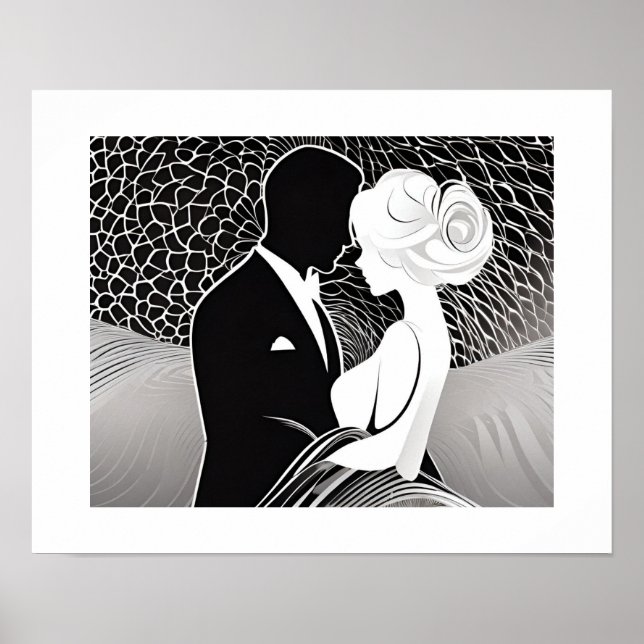 Poster Embraço de Casal Elegante, Preto e Branco (Frente)