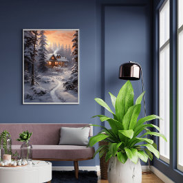 Poster Embraço de inverno: Casa envolta em gelo e neve