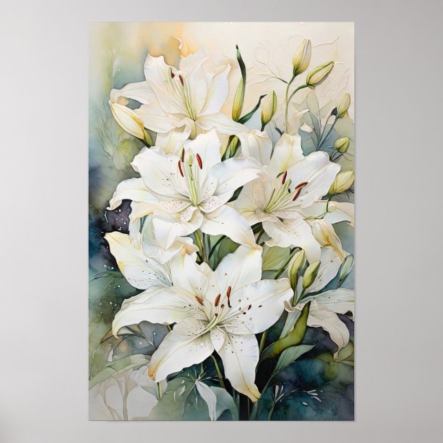 Poster Embraço de Lily - Flores de Aquarela - Arte Floral (Frente)