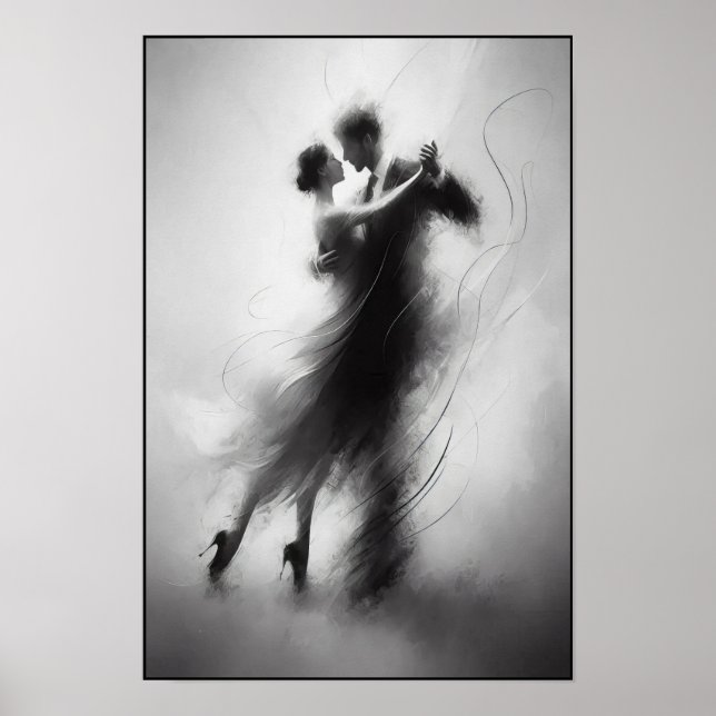 Poster Embraço monocromático de tango em movimento (Frente)