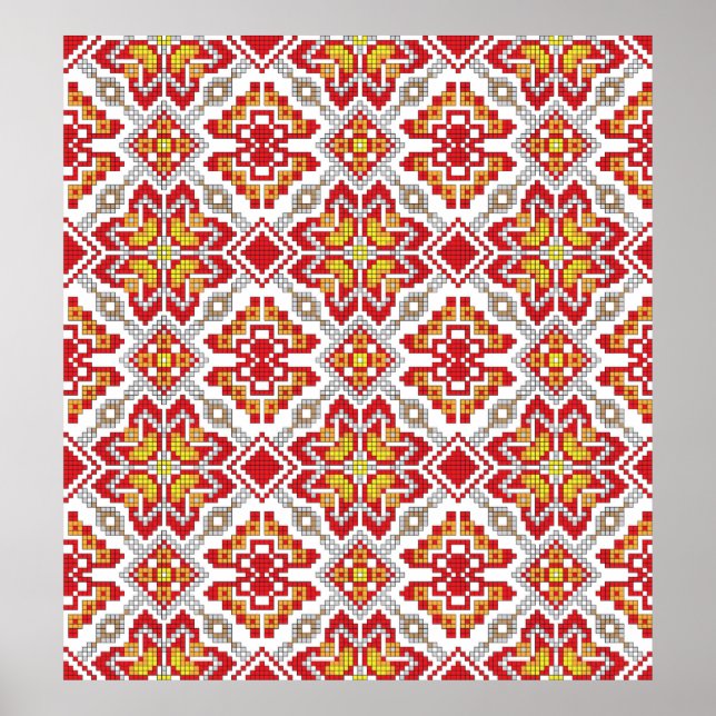 Poster Embroidered handmade cross-stitch ethnic Ukraine p (Frente)
