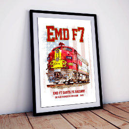 Poster EMD F7 Santa Fe Warbonnet com Bandeira Americana.