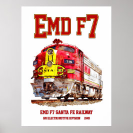 Poster EMD F7 Santa Fe Warbonnet Diesel Locomotive.