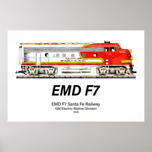 Poster EMD F7 Santa Fe Warbonnet Diesel Locomotive. (Frente)