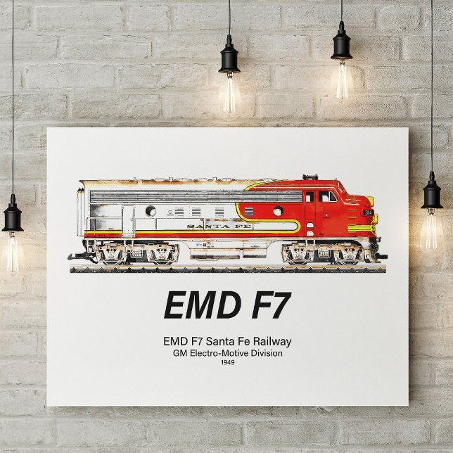 Poster EMD F7 Santa Fe Warbonnet Diesel Locomotive. (EMD F7 Santa Fe Warbonnet Diesel Locomotive. Poster)