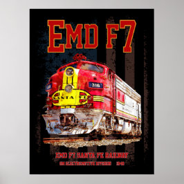 Poster EMD F7 Santa Fe Warbonnet with American Flag.