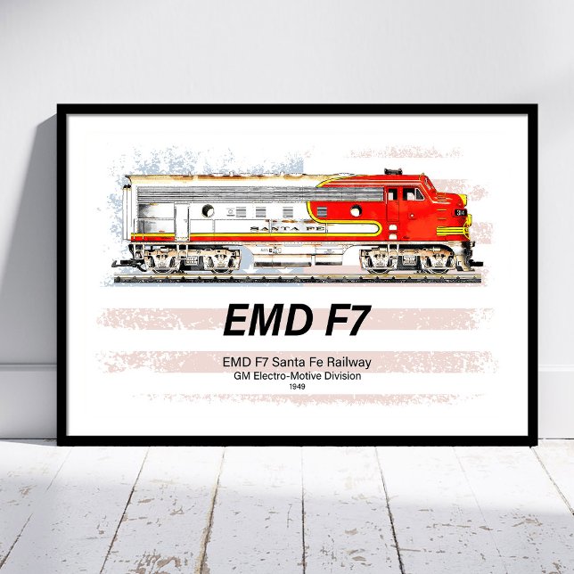 Poster EMD F7 Santa Fe Warbonnet with American Flag. (EMD F7 Santa Fe Warbonnet with American Flag. Poster)