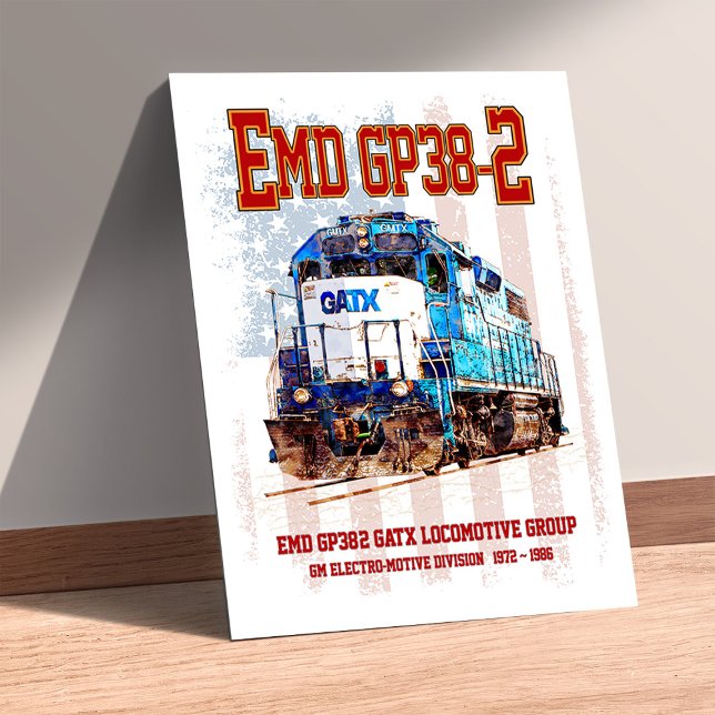 Poster EMD GP38-2 Diesel Locomotive and American flag (EMD GP38-2 Diesel Locomotive and American flag. Poster)